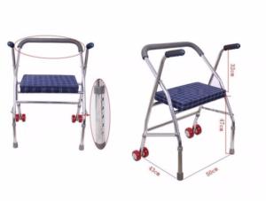 Andador caminador de 2 ruedas con asiento acolchado y regulable en altura.