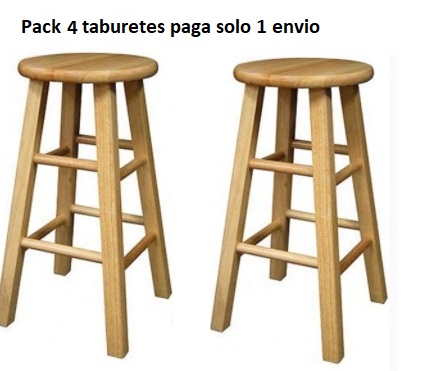 Pack de 4 taburetes altos de Barra, Bar, Cocina de Madera pino